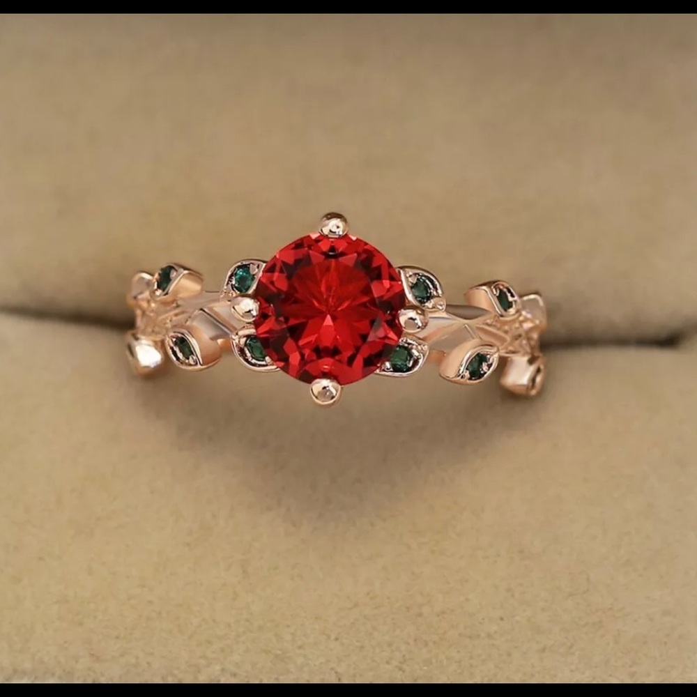 Rose Green Leaves Brass 925 Ring 9